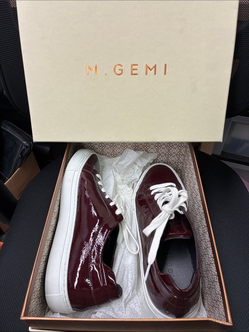 M. Gemi Glossy Burgundy and White Low-Top Sneakers
